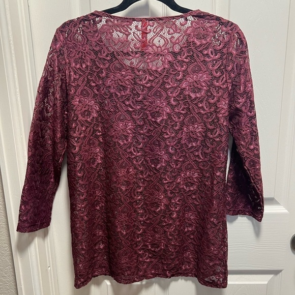 Ruby Ribbon | Plum Purple‎ Lace 3/4 Sleeve Top Style 1874 Sz M - Picture 3 of 7
